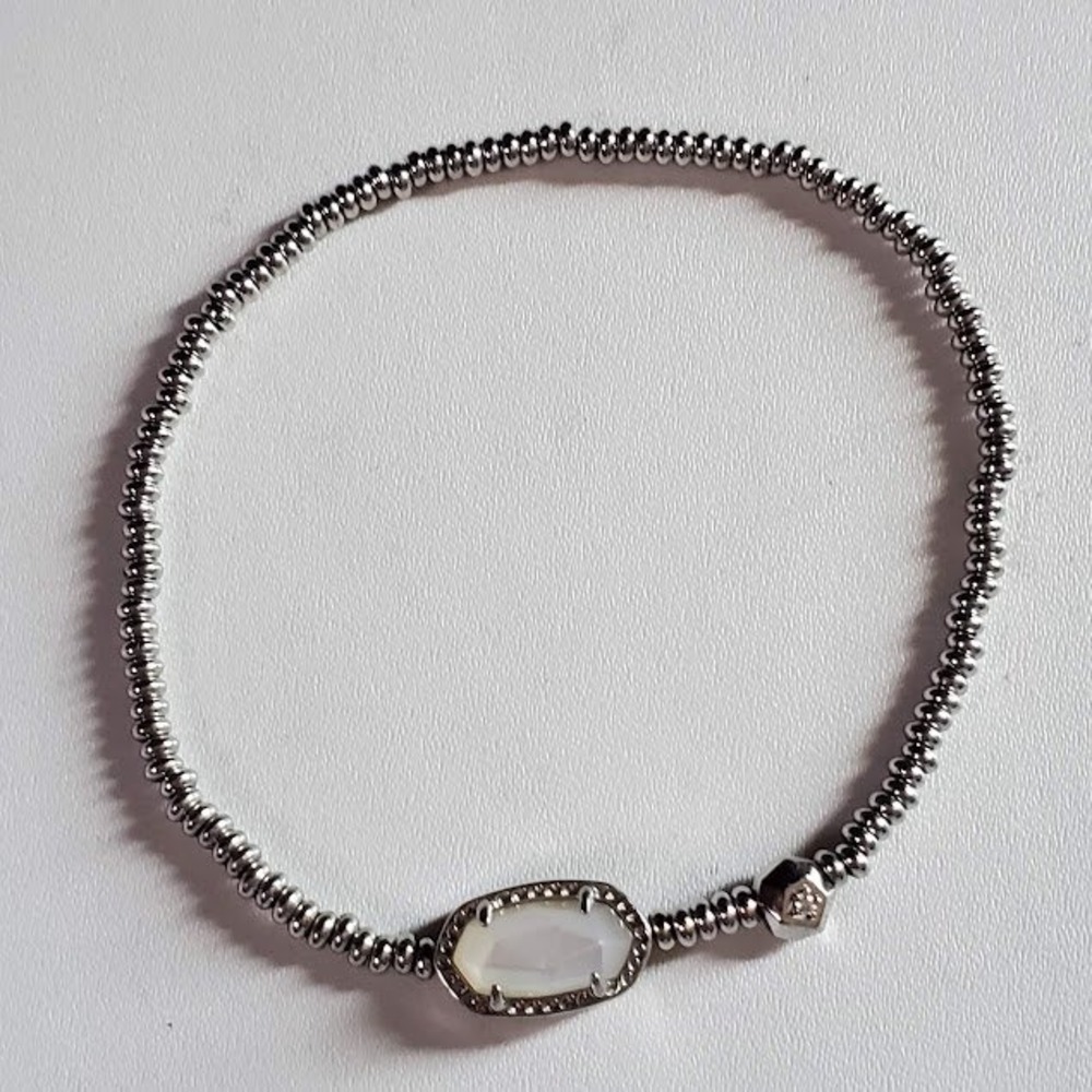 Kendra Scott Grayson Silver Stretch Bracelet White Mother of Pearl Stone Dainty
